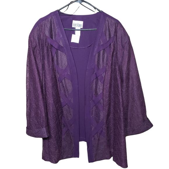 Kari's Korner Open Front Jacket Lace Sheer Sleeves Evening Purple Size 34 - Picture 1 of 5